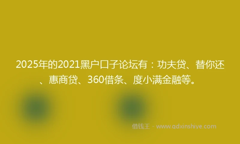2025年的2021黑户口子论坛有：功夫贷、替你还、惠商贷、360借条、度小满金融等。