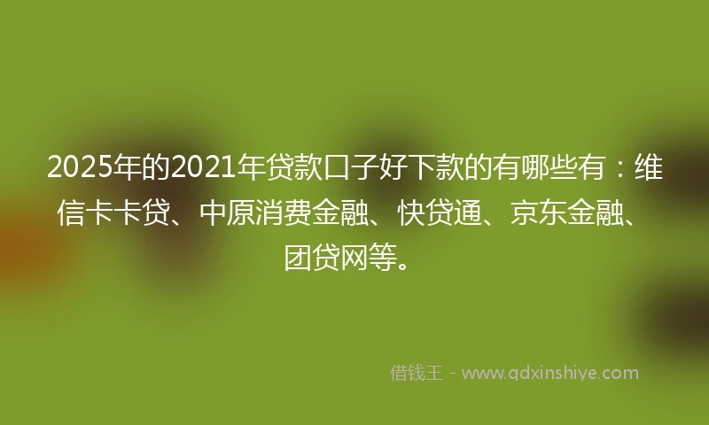 2025年的2021年贷款口子好下款的有哪些有：维信卡卡贷、中原消费金融、快贷通、京东金融、团贷网等。