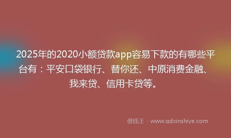 2025年的2020小额贷款app容易下款的有哪些平台有：平安口袋银行、替你还、中原消费金融、我来贷、信用卡贷等。