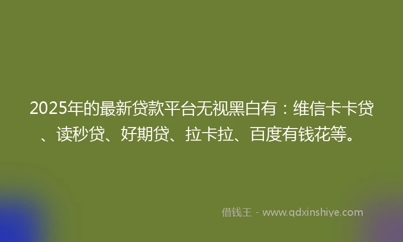 2025年的最新贷款平台无视黑白有：维信卡卡贷、读秒贷、好期贷、拉卡拉、百度有钱花等。