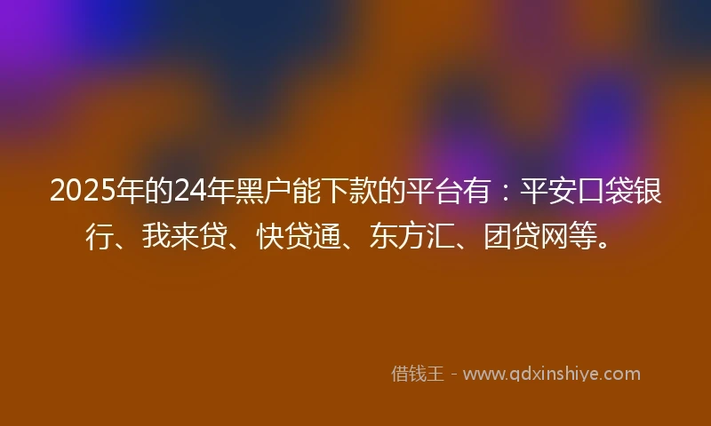 2025年的24年黑户能下款的平台有：平安口袋银行、我来贷、快贷通、东方汇、团贷网等。
