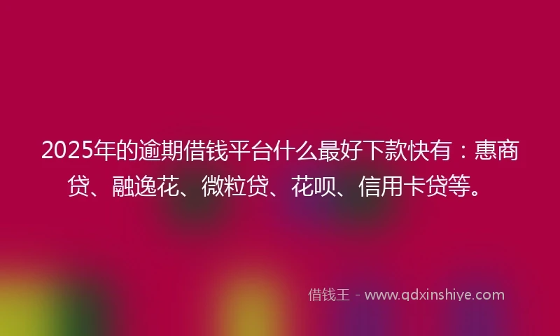2025年的逾期借钱平台什么最好下款快有：惠商贷、融逸花、微粒贷、花呗、信用卡贷等。