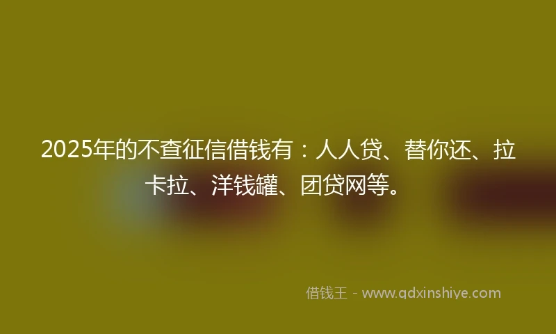 2025年的不查征信借钱有：人人贷、替你还、拉卡拉、洋钱罐、团贷网等。