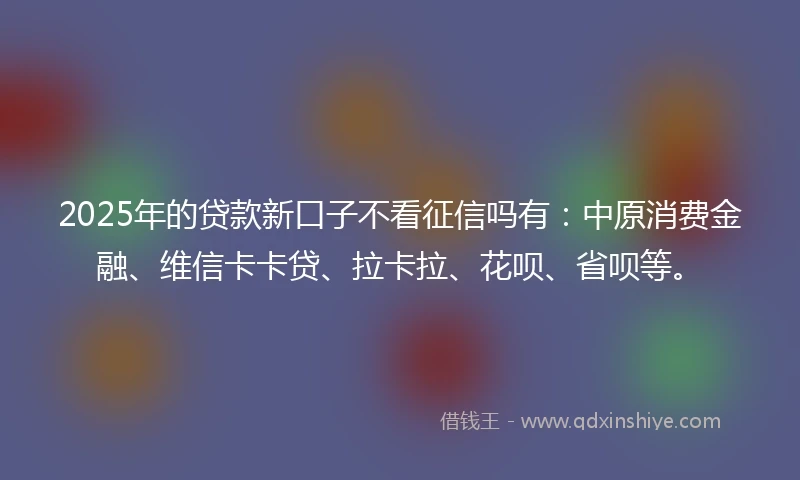 2025年的贷款新口子不看征信吗有：中原消费金融、维信卡卡贷、拉卡拉、花呗、省呗等。