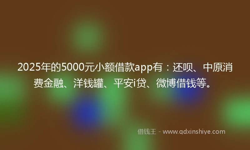 2025年的5000元小额借款app有：还呗、中原消费金融、洋钱罐、平安i贷、微博借钱等。