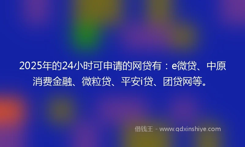 2025年的24小时可申请的网贷有：e微贷、中原消费金融、微粒贷、平安i贷、团贷网等。