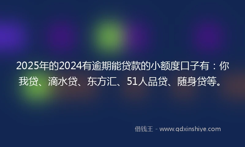 2025年的2024有逾期能贷款的小额度口子有：你我贷、滴水贷、东方汇、51人品贷、随身贷等。