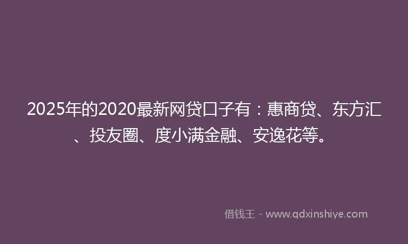 2025年的2020最新网贷口子有：惠商贷、东方汇、投友圈、度小满金融、安逸花等。