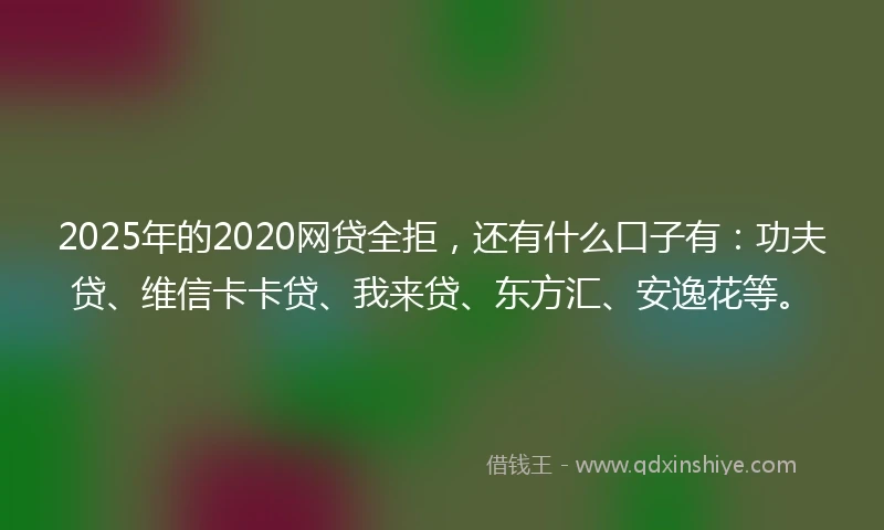 2025年的2020网贷全拒，还有什么口子有：功夫贷、维信卡卡贷、我来贷、东方汇、安逸花等。