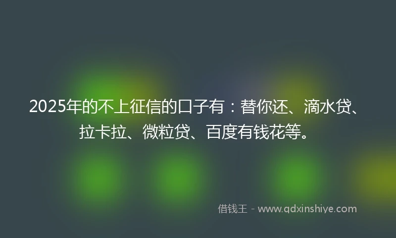 2025年的不上征信的口子有：替你还、滴水贷、拉卡拉、微粒贷、百度有钱花等。