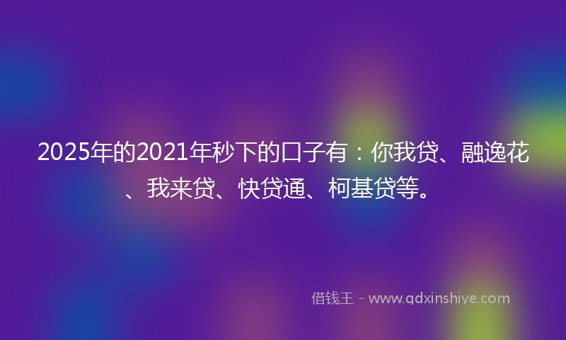 2025年的2021年秒下的口子有：你我贷、融逸花、我来贷、快贷通、柯基贷等。
