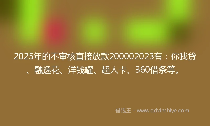 2025年的不审核直接放款200002023有：你我贷、融逸花、洋钱罐、超人卡、360借条等。