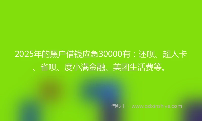 2025年的黑户借钱应急30000有：还呗、超人卡、省呗、度小满金融、美团生活费等。