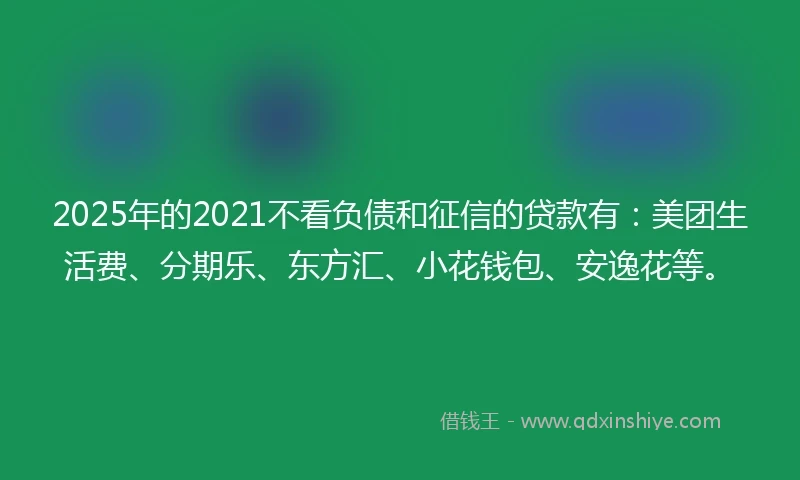 2025年的2021不看负债和征信的贷款有：美团生活费、分期乐、东方汇、小花钱包、安逸花等。