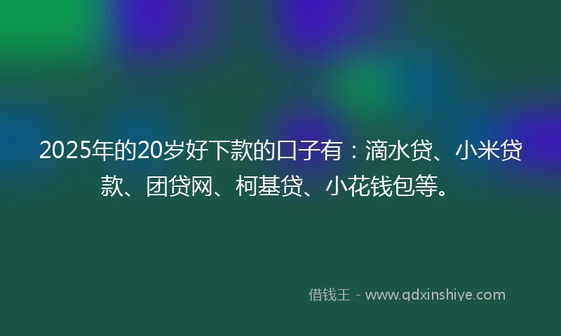 2025年的20岁好下款的口子有：滴水贷、小米贷款、团贷网、柯基贷、小花钱包等。