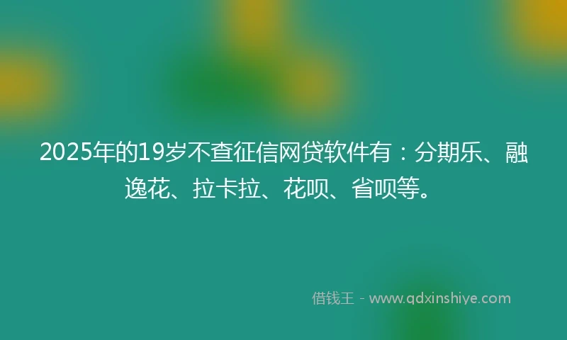 2025年的19岁不查征信网贷软件有：分期乐、融逸花、拉卡拉、花呗、省呗等。