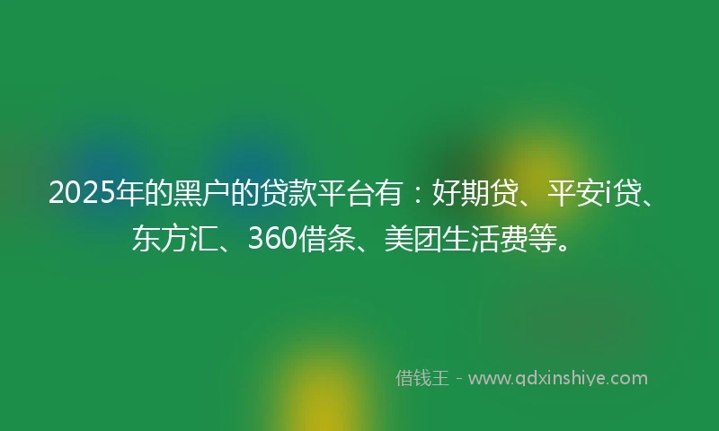 2025年的黑户的贷款平台有：好期贷、平安i贷、东方汇、360借条、美团生活费等。