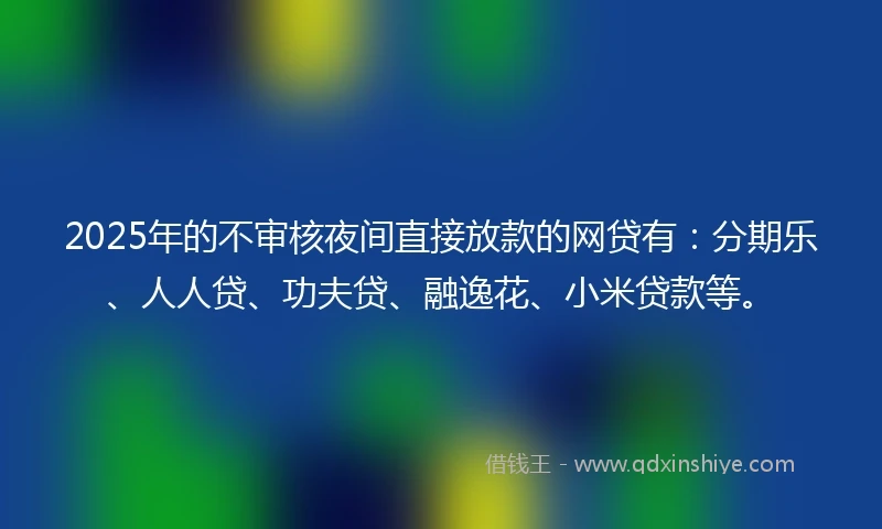 2025年的不审核夜间直接放款的网贷有：分期乐、人人贷、功夫贷、融逸花、小米贷款等。