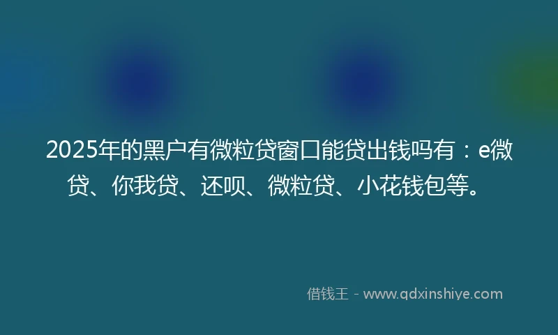 2025年的黑户有微粒贷窗口能贷出钱吗有：e微贷、你我贷、还呗、微粒贷、小花钱包等。