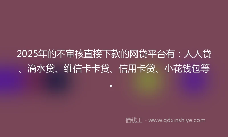 2025年的不审核直接下款的网贷平台有：人人贷、滴水贷、维信卡卡贷、信用卡贷、小花钱包等。
