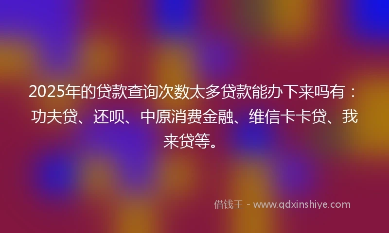 2025年的贷款查询次数太多贷款能办下来吗有：功夫贷、还呗、中原消费金融、维信卡卡贷、我来贷等。