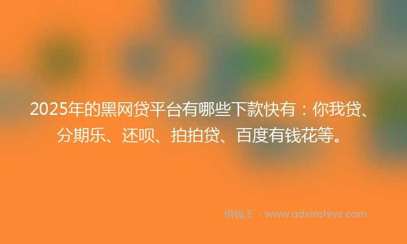 2025年的黑网贷平台有哪些下款快有：你我贷、分期乐、还呗、拍拍贷、百度有钱花等。