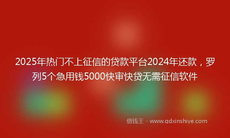 2025年热门不上征信的贷款平台2024年还款，罗列5个急用钱5000快审快贷无需征信软件