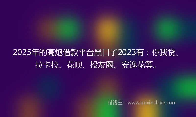 2025年的高炮借款平台黑口子2023有：你我贷、拉卡拉、花呗、投友圈、安逸花等。