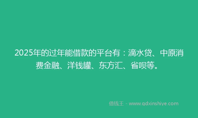 2025年的过年能借款的平台有：滴水贷、中原消费金融、洋钱罐、东方汇、省呗等。