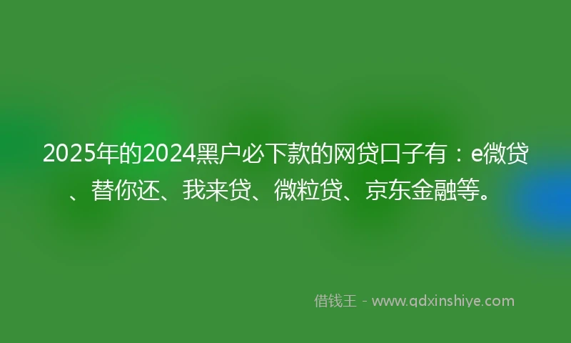 2025年的2024黑户必下款的网贷口子有：e微贷、替你还、我来贷、微粒贷、京东金融等。