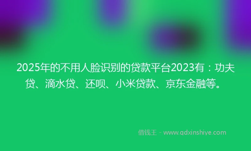 2025年的不用人脸识别的贷款平台2023有：功夫贷、滴水贷、还呗、小米贷款、京东金融等。