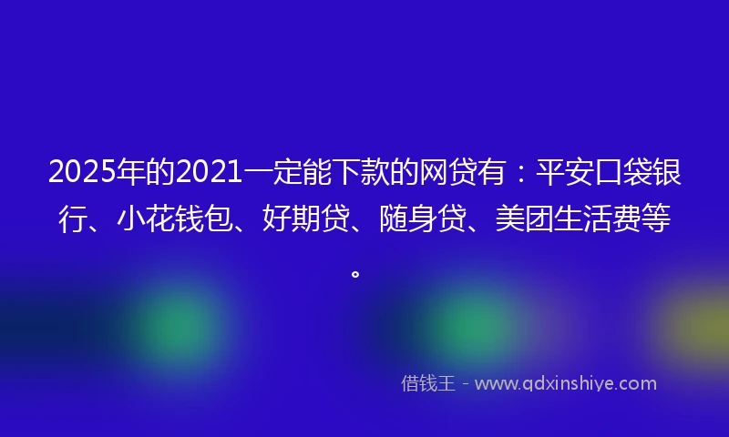 2025年的2021一定能下款的网贷有：平安口袋银行、小花钱包、好期贷、随身贷、美团生活费等。