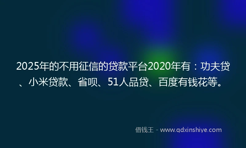 2025年的不用征信的贷款平台2020年有：功夫贷、小米贷款、省呗、51人品贷、百度有钱花等。