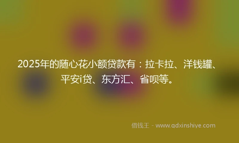 2025年的随心花小额贷款有：拉卡拉、洋钱罐、平安i贷、东方汇、省呗等。