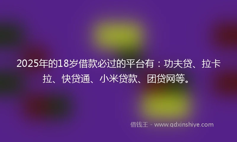 2025年的18岁借款必过的平台有：功夫贷、拉卡拉、快贷通、小米贷款、团贷网等。