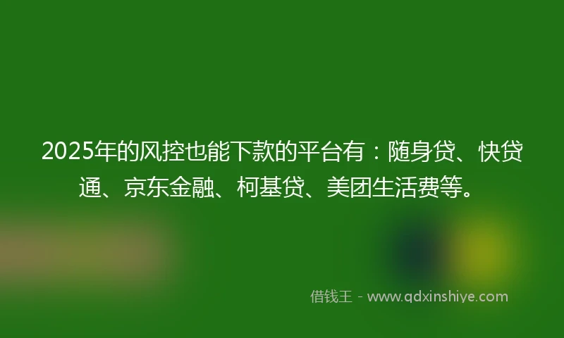 2025年的风控也能下款的平台有：随身贷、快贷通、京东金融、柯基贷、美团生活费等。