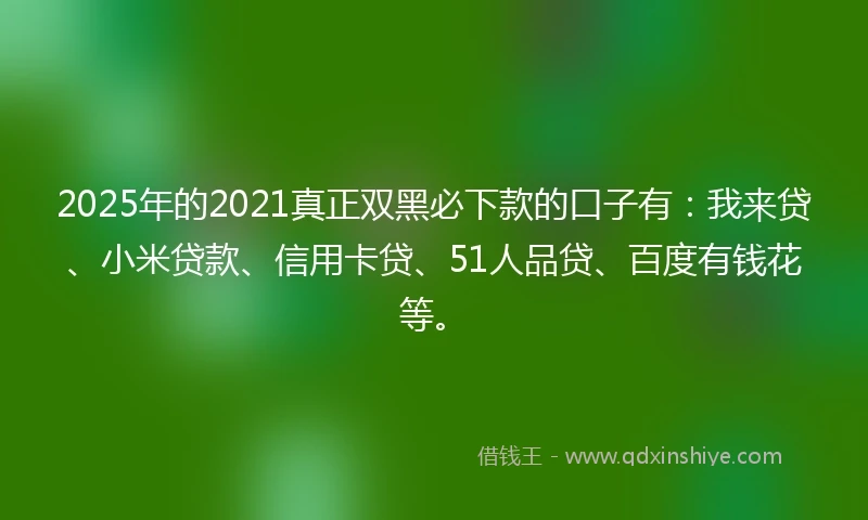 2025年的2021真正双黑必下款的口子有：我来贷、小米贷款、信用卡贷、51人品贷、百度有钱花等。