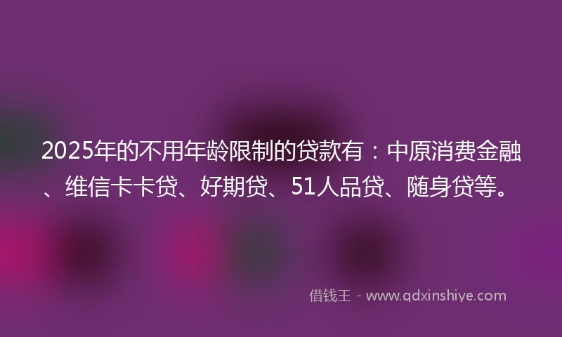 2025年的不用年龄限制的贷款有：中原消费金融、维信卡卡贷、好期贷、51人品贷、随身贷等。