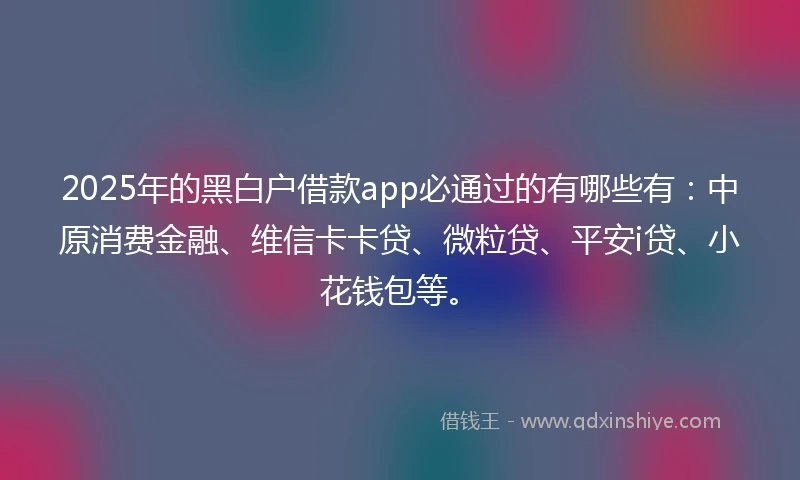 2025年的黑白户借款app必通过的有哪些有：中原消费金融、维信卡卡贷、微粒贷、平安i贷、小花钱包等。