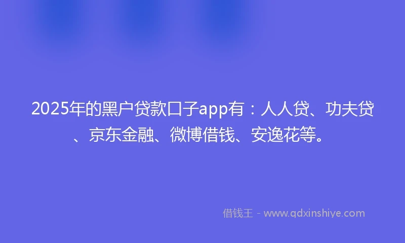 2025年的黑户贷款口子app有：人人贷、功夫贷、京东金融、微博借钱、安逸花等。