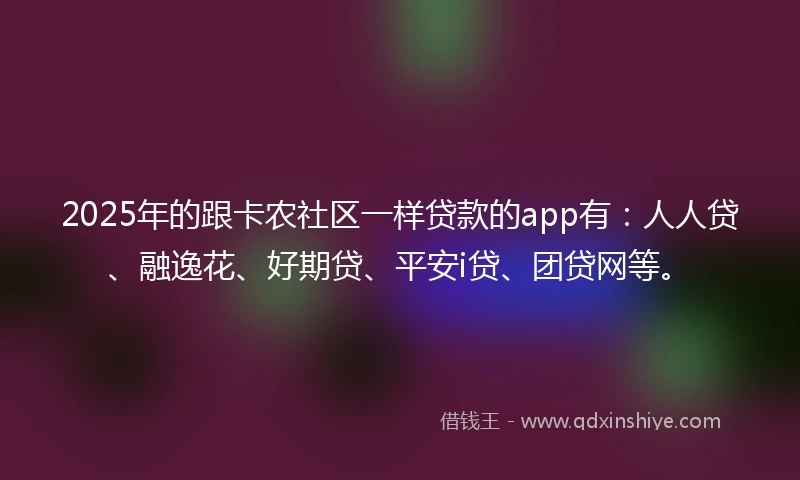 2025年的跟卡农社区一样贷款的app有：人人贷、融逸花、好期贷、平安i贷、团贷网等。