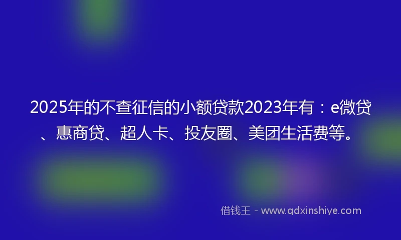 2025年的不查征信的小额贷款2023年有：e微贷、惠商贷、超人卡、投友圈、美团生活费等。