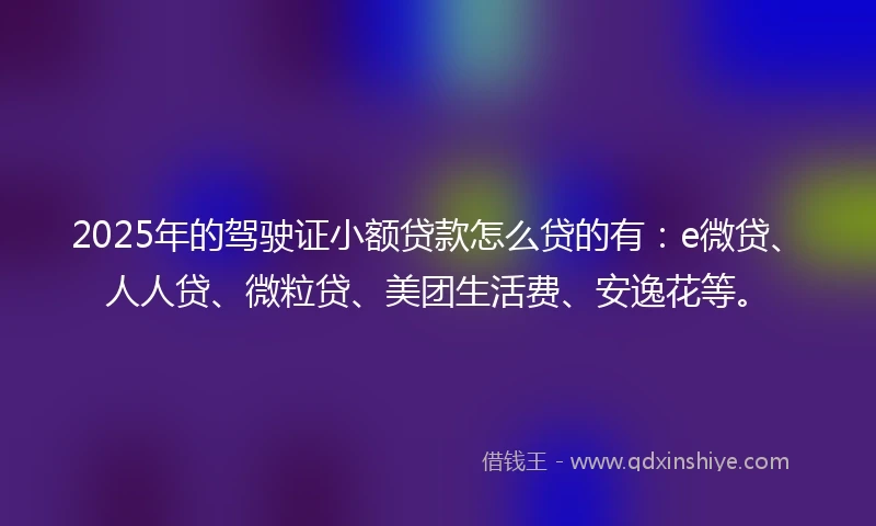 2025年的驾驶证小额贷款怎么贷的有：e微贷、人人贷、微粒贷、美团生活费、安逸花等。