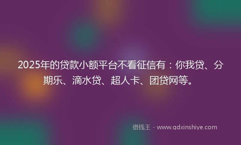 2025年的贷款小额平台不看征信有：你我贷、分期乐、滴水贷、超人卡、团贷网等。