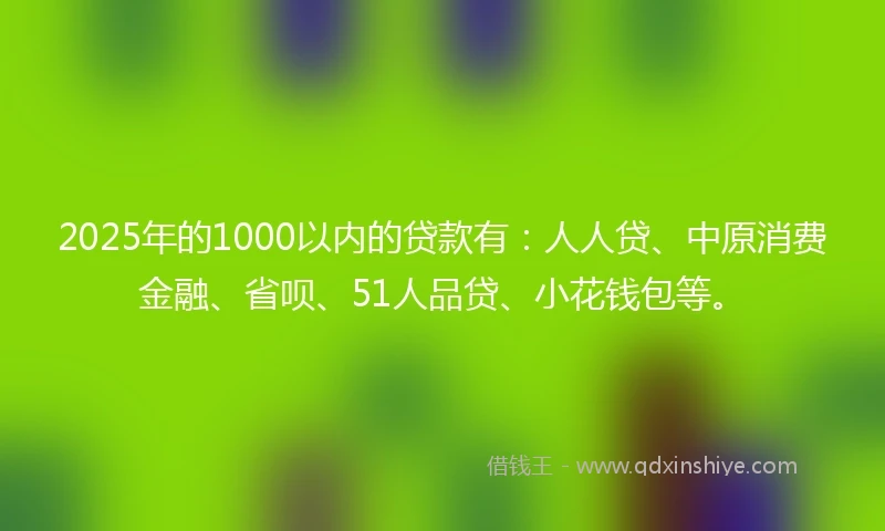 2025年的1000以内的贷款有：人人贷、中原消费金融、省呗、51人品贷、小花钱包等。