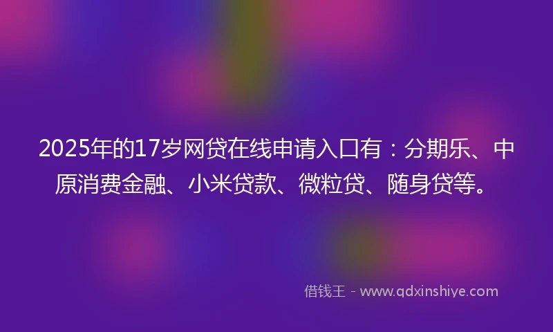 2025年的17岁网贷在线申请入口有：分期乐、中原消费金融、小米贷款、微粒贷、随身贷等。