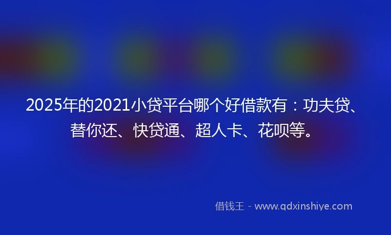 2025年的2021小贷平台哪个好借款有：功夫贷、替你还、快贷通、超人卡、花呗等。