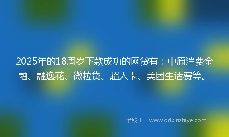 2025年的18周岁下款成功的网贷有：中原消费金融、融逸花、微粒贷、超人卡、美团生活费等。