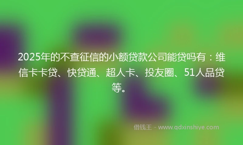 2025年的不查征信的小额贷款公司能贷吗有：维信卡卡贷、快贷通、超人卡、投友圈、51人品贷等。