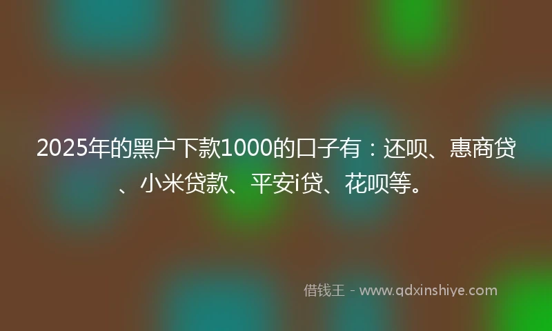 2025年的黑户下款1000的口子有：还呗、惠商贷、小米贷款、平安i贷、花呗等。